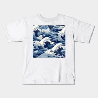 Ephemeral Crests: Hokusai Waves Reimagined Kids T-Shirt